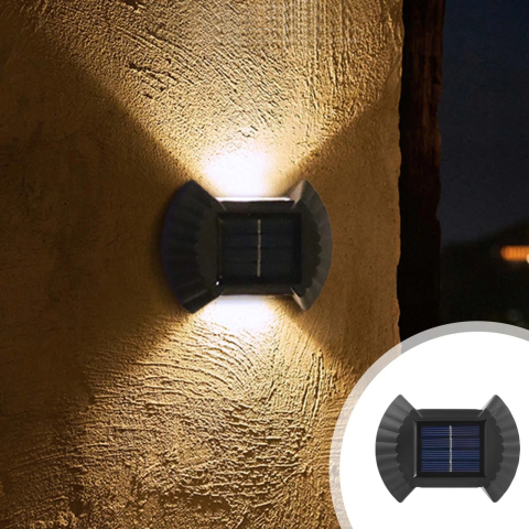 Set 4 Lampi Solare de Perete cu Iluminare Sus-Jos - IP65, Aprindere Automată, Încărcare Solară, 8-12 Ore Autonomie, Neagră, 10 × 7,5 × 2 cm [1]