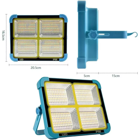 Lampă Solară Portabilă pentru Camping și Pescuit, 288 LED, Putere 100W, Moduri de Lumină Neutră, Caldă, Rece și Roșu/Albastru, Funcție Power Bank, Design Compact și Multifuncțional [2]
