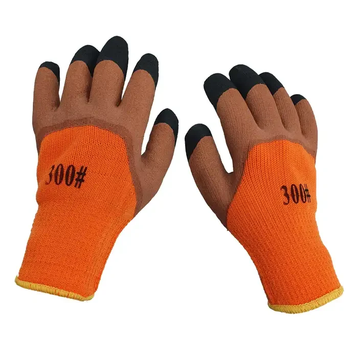 Articole Pentru Gradina - Set 2 Mănuși de protecție pentru lucru, tricot și latex, flexibile și rezistente, pentru industrie, logistică și silvicultură, maro cu negru și orange