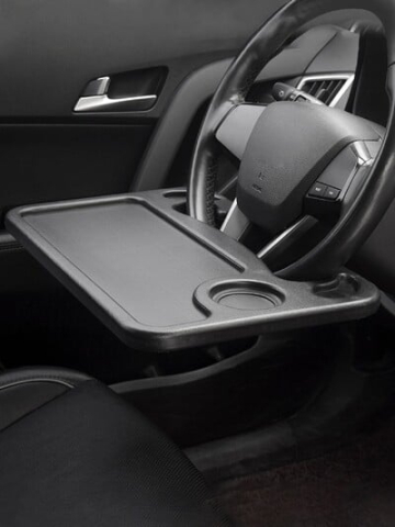 Accesorii Auto - Masă auto portabilă 30×17 cm, suport pentru băuturi și alimente, multifuncțională, design compact, perfectă pentru drumuri