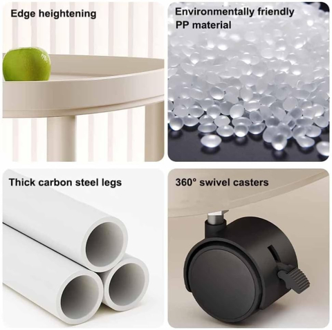 Masă Laterală cu 3 Niveluri și Roți, Masă de Cafea cu Raft Deschis pentru Depozitare, Design Minimalist și Funcțional, Structură Stabilă, Culoare Negru [1]