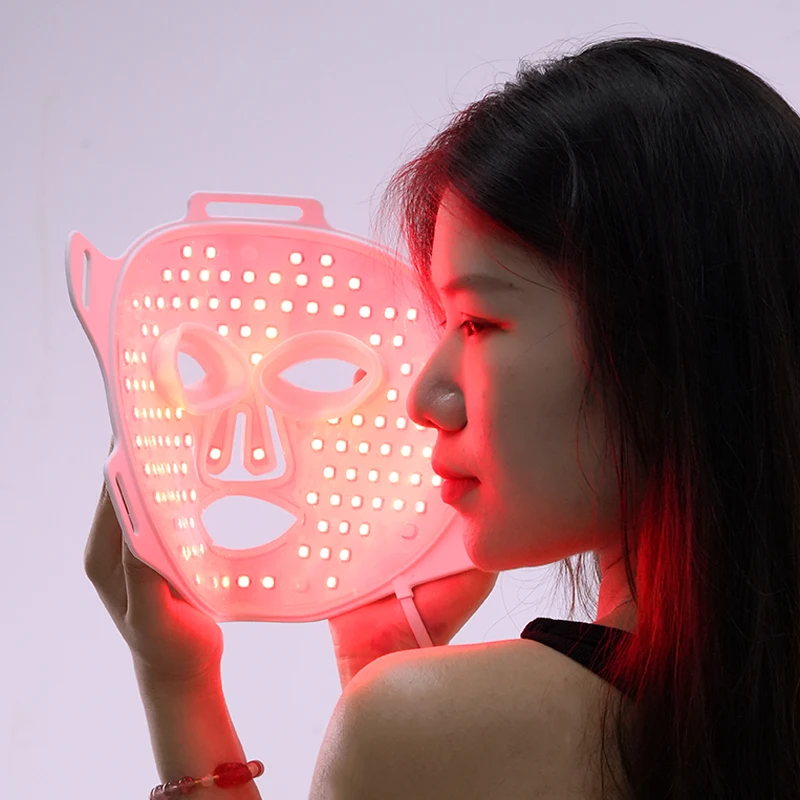 Aparate & Accesorii ingrijire personala - Mască facială LED profesională pentru față și gât, lumină roșie, 6 moduri, funcție timer și puls, design flexibil din silicon