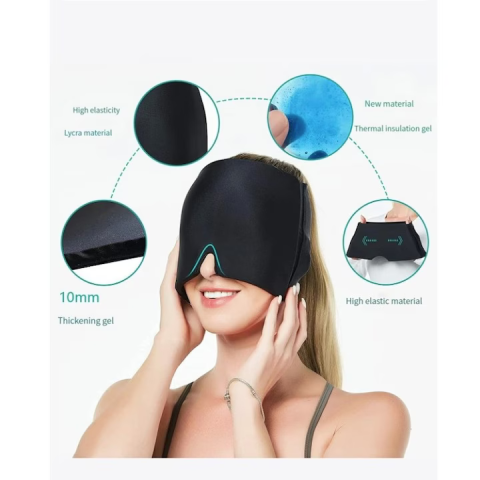 Mască gel pentru migrene, compresă caldă și rece, efect relaxant pentru dureri de cap, mărime universală, design confortabil, negru [5]