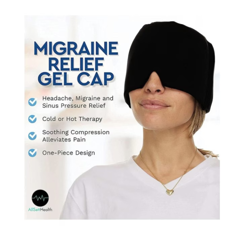Mască gel pentru migrene, compresă caldă și rece, efect relaxant pentru dureri de cap, mărime universală, design confortabil, negru [4]
