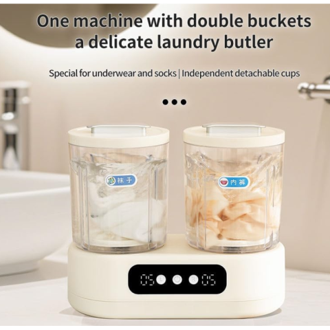 Mașină de spălat portabilă mini, cu 2 compartimente, ideală pentru șosete și lenjerie, consum redus, funcționare silențioasă, plastic, alb [4]