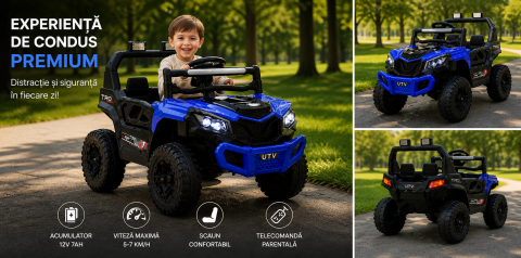 Mașină electrică pentru copii, stil off-road, 12V, baterie dublă, telecomandă, funcție balans, faruri LED, MP3, dimensiuni 96×58×62 cm, albastru [3]