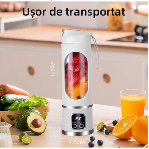 Mini Blender Electric Portabil 450 ml, 12 Lame din Oțel, Viteză 15.000–22.000 rpm, Baterie Reîncărcabilă, Design Multifuncțional pentru Smoothie-uri și Sucuri [8]