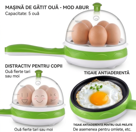 Mini Tigaie Electrică Multifuncțională - 350W, 15 cm, Fierbere Ouă până la 5 Bucăți, Temperatură Reglabilă, Înveliș Antiaderent, Design Compact [1]