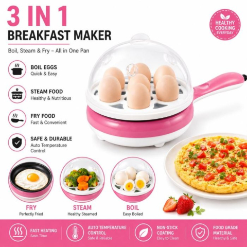 Mini Tigaie Electrică Multifuncțională - 350W, 15 cm, Fierbere Ouă până la 5 Bucăți, Temperatură Reglabilă, Înveliș Antiaderent, Design Compact [4]