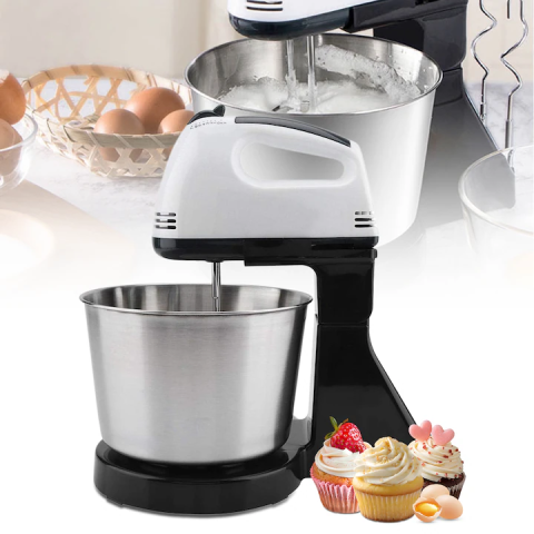 Mixer cu bol 4L inox, 2 în 1, putere 380W, 7 trepte viteză, motor din cupru, palete și cârlige din metal, stil clasic [2]
