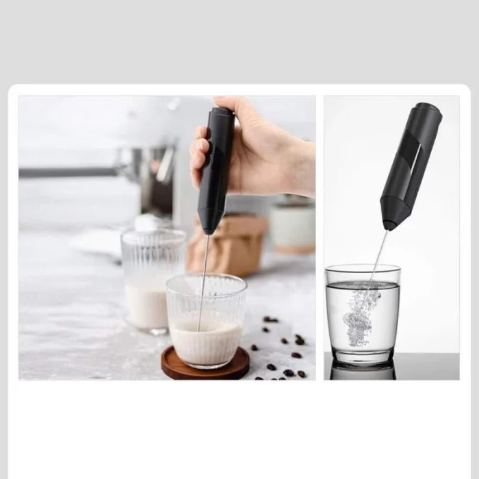 Mixer electric pentru spumă de lapte cu suport vertical, motor puternic, oțel inoxidabil, pentru lapte cald/rece, alimentare baterii AA, negru [4]