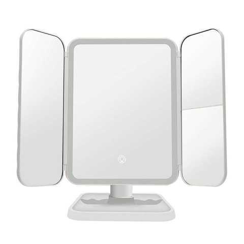 Aparate & Accesorii ingrijire personala - Oglindă Cosmetică LED pentru Machiaj - Zoom 2X/3X, Iluminare Reglabilă, Touch, Rotire 360°, Alimentare USB, 3 Oglinzi Laterale, Alb