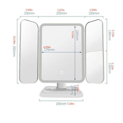 Oglindă Cosmetică LED pentru Machiaj - Zoom 2X/3X, Iluminare Reglabilă, Touch, Rotire 360°, Alimentare USB, 3 Oglinzi Laterale, Alb [5]