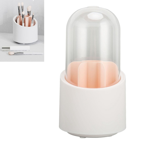 Organizator pensule machiaj cu rotație 360°, capac de protecție inclus, design dublu înalt/jos, material PP/PET durabil, alb [3]