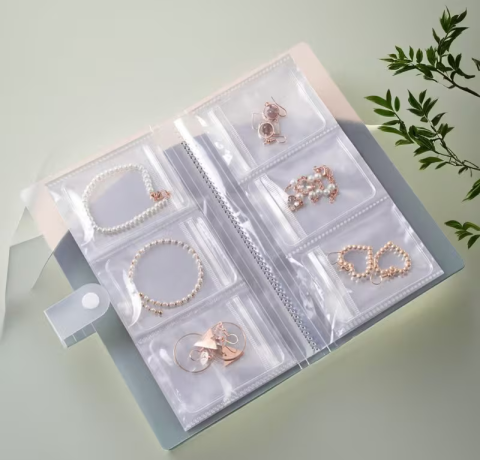 Organizator portabil bijuterii tip album, buzunare transparente anti-oxidare, pentru cercei, inele și coliere, ideal în călătorii [4]