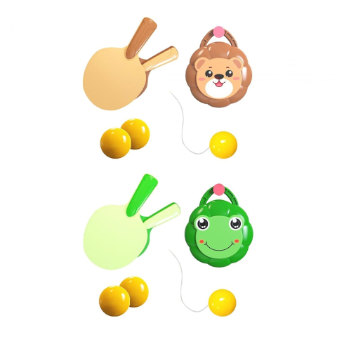 Produse si jucarii pentru copii - Palete tenis copii cu design broască și leu, set portabil pentru activități indoor, material ecologic, dimensiuni 7×7×13 cm