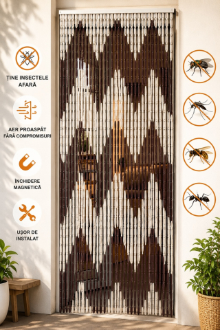 Casa si Bucatarie - Perdea pentru ușă tip mărgele PVC, 100×200 cm, 32 benzi decorative, protecție anti-insecte, montaj rapid, crem/maro