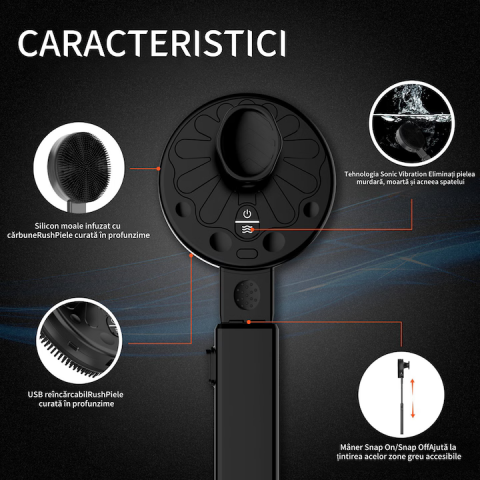 Perie de corp electrică pentru duș, 2 în 1, rezistentă la apă, curățare și masaj, mâner detașabil 16.9 inch, 2 viteze și 4 moduri vibrație, USB [13]