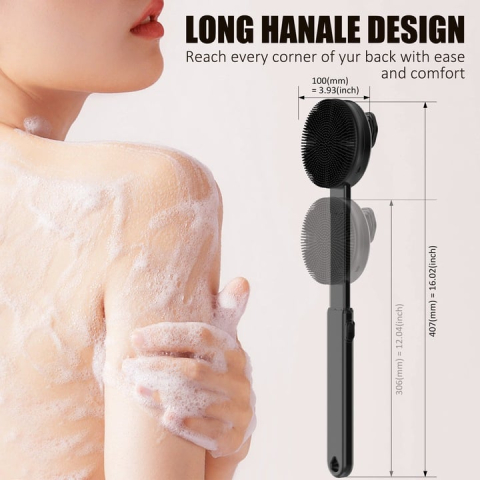 Perie de corp electrică pentru duș, 2 în 1, rezistentă la apă, curățare și masaj, mâner detașabil 16.9 inch, 2 viteze și 4 moduri vibrație, USB [15]