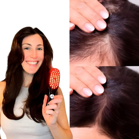 Perie electrică pentru scalp 4 în 1, masaj terapeutic, stimulează creșterea părului și reduce mătreața, lumină LED roșie/albastră, vibrații, rezervor ulei, USB [11]