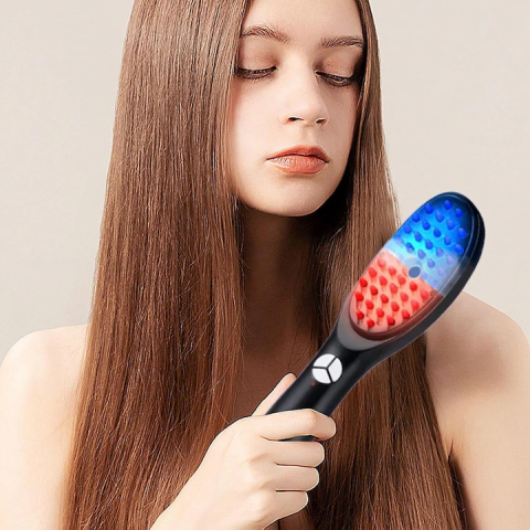 Perie electrică pentru scalp 4 în 1, masaj terapeutic, stimulează creșterea părului și reduce mătreața, lumină LED roșie/albastră, vibrații, rezervor ulei, USB [7]