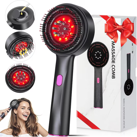 Aparate & Accesorii ingrijire personala - Perie electrică pentru scalp, cu masaj și lumină LED roșie, 3 moduri, rezervor pentru ulei, baterie 1400 mAh, portabilă, oprire automată