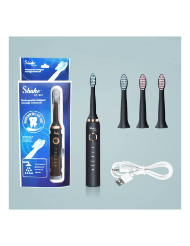 Periuță de Dinți Electrică, 5 Programe de Spălare, 26.000 Mișcări/Min, 4 Capete de Schimb Incluse, Lungime 20 cm, Design Modern Negru [2]