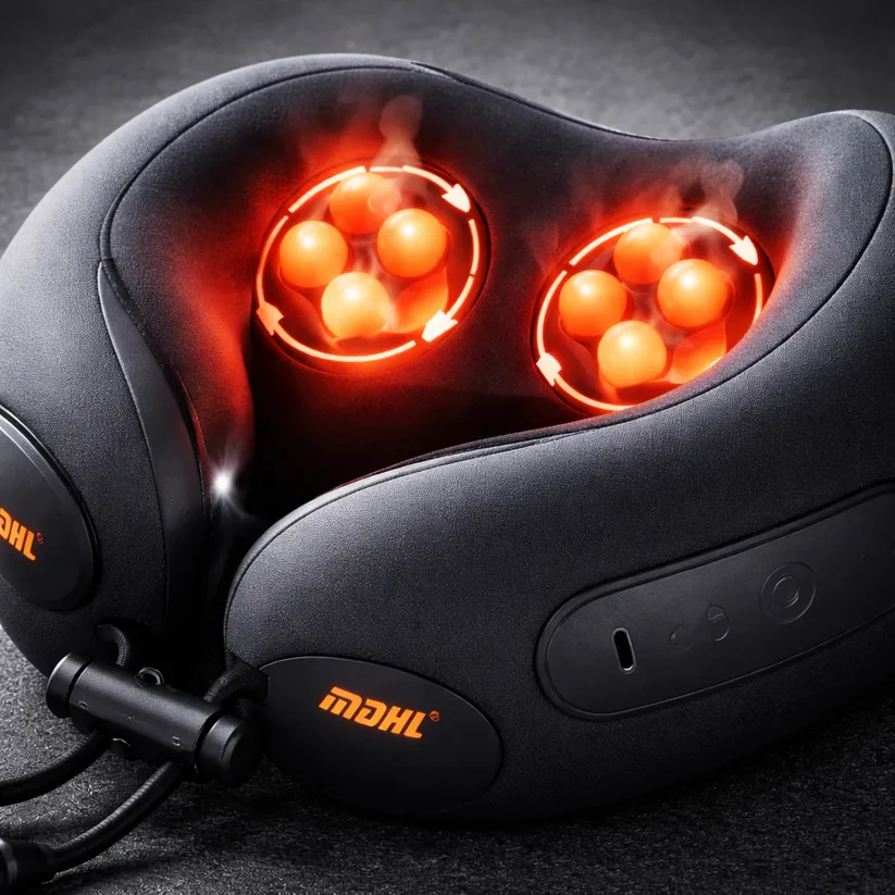 Pernă cervicală inteligentă cu masaj și încălzire, design ergonomic 360°, alimentare USB-C, portabilă, spumă memorie [3]