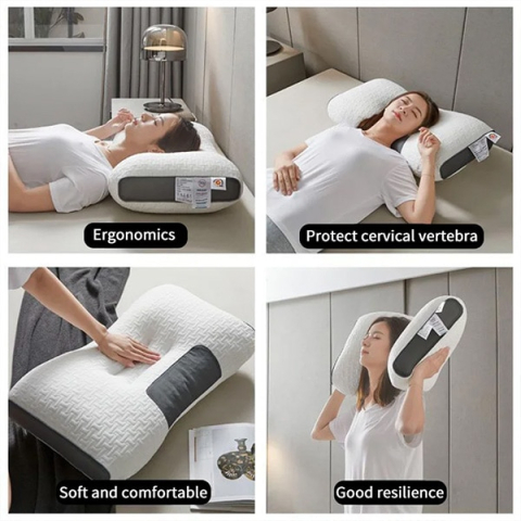 Pernă Ortopedică Cervicală Ajustabilă - 3 Zone de Confort, Fibre Respirabile, Husă cu Fermoar, Lavabilă, pentru Dormit pe Spate, Lateral sau Stomac, 65 x 40 cm [1]