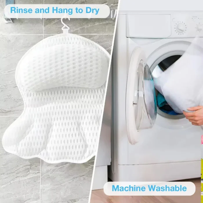 Perna pentru cadă cu 6 ventuze, Suport ergonomic pentru gât și umeri, Material 4D Air-Mesh, 43x43 cm, Alb, Anti-alunecare [4]