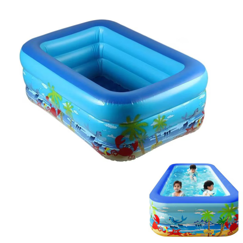 Articole Pentru Gradina - Piscină gonflabilă dreptunghiulară copii 150×102×50 cm, cu 3 camere de aer, bază confortabilă și vinil durabil, multicoloră