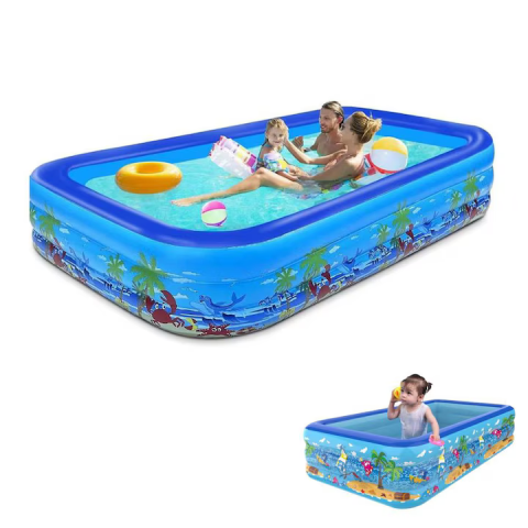 Articole Pentru Gradina - Piscină gonflabilă dreptunghiulară copii 260×165×54 cm, cu 3 camere de aer, bază confortabilă și vinil durabil, multicoloră