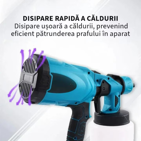 Pistol de vopsit fără fir 36V, 2 baterii 8.0Ah, putere 120W, rezervor 800 ml, debit 160 L/min, pulverizare reglabilă, utilizare precisă [4]