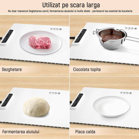 Placă Încălzire Alimentară din Silicon 59.9x38 cm, Reglabilă 60-100°C, Pliabilă și Portabilă, Grafen 2.0, Dezghețare și Menținere Temperatură, Alb [6]