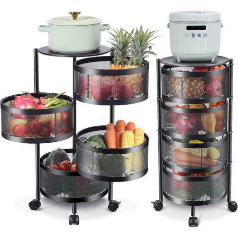 Raft Metalic Rotund Universal – 3 sau 4 Coșuri Perforate, Oțel Carbon, Mobil cu Roți și Design Rotativ [10]