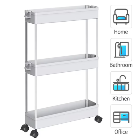 Raft mobil cu 3 polițe și roți, realizat din metal și plastic, design compact cu aerisire, alb [7]