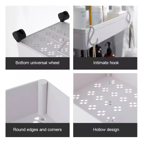 Raft mobil cu 4 polițe și roți, realizat din metal și plastic, design compact cu ventilație, 40.5×22.5×87 cm, culoare alb [7]