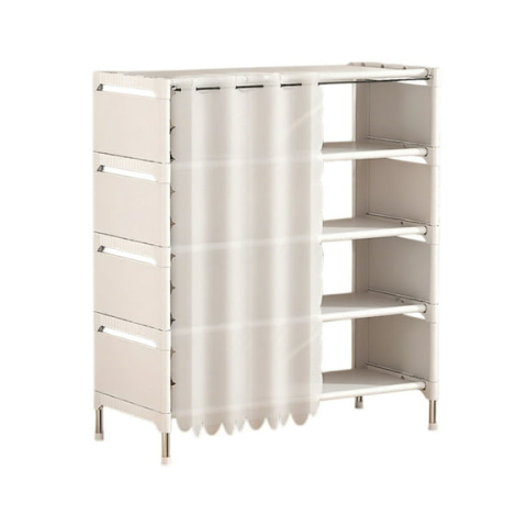 Raft pentru Încălțăminte cu Perdea, Dimensiuni 58x26x78 cm, Design Compact și Practic pentru Hol sau Dormitor, Structură Stabilă Negru/Alb, Organizare Eficientă a Spațiului [5]