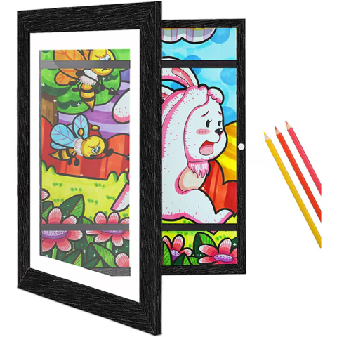 Ramă expunere lucrări copii A4, cu sistem de deschidere ușoară, schimb rapid, design decorativ, pentru desene și creații [1]