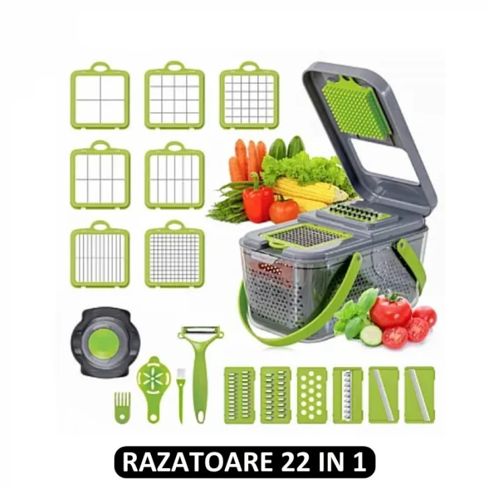 Casa si Bucatarie - Răzătoare Multifuncțională cu lame din inox 22 Piese, Set Complet pentru Feliere și Răzuire