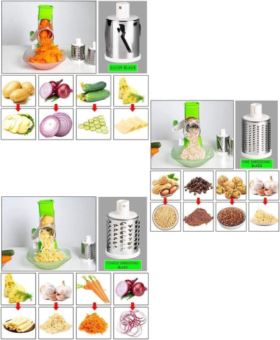 Răzătoare rotativă manuală 3 în 1, pentru legume și brânzeturi, tambur cu lame inox, design compact, utilizare simplă [2]