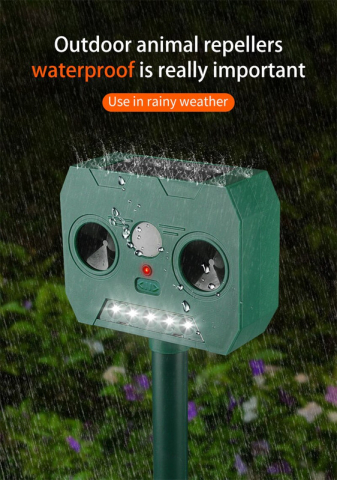 Repelent cu Ultrasunete Solar, Impermeabil, Senzor cu Detectare Infraroșu, Emisie Supersonică, Dispozitiv Multifuncțional pentru Alungarea Animalelor, Eficient pentru Utilizare în Exterior [1]