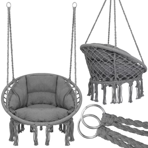 Articole Pentru Gradina - Scaun balansoar suspendat, cu pernă inclusă, stil boho, sarcină maximă 150 kg, pentru grădină și interior, gri închis
