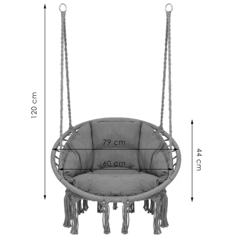 Scaun balansoar suspendat, cu pernă inclusă, stil boho, sarcină maximă 150 kg, pentru grădină și interior, gri închis [1]