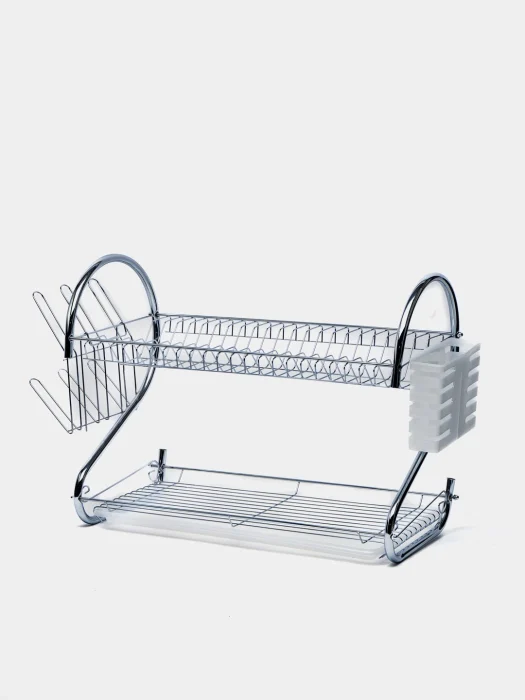 Scurgător de vase din oțel inoxidabil, strat dublu, cu tavă din plastic pentru scurgerea apei, dimensiuni mari 40,5 × 24 × 39 cm [2]
