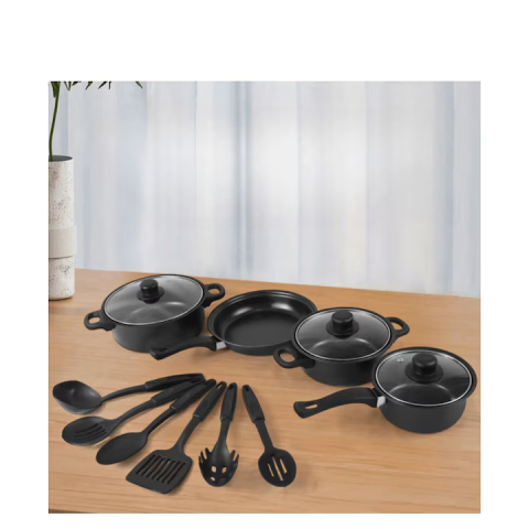 Set 13 Piese Oale și Tigaie Antiaderente, Culoare Negru, Strat Antiaderent Rezistent, Accesorii din Silicon Alimentar Rezistent la Căldură, Ideal pentru Bucătărie Casnică și Profesională [3]
