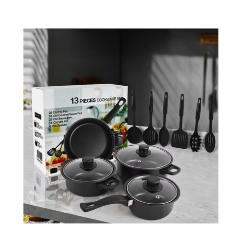 Set 13 Piese Oale și Tigaie Antiaderente, Culoare Negru, Strat Antiaderent Rezistent, Accesorii din Silicon Alimentar Rezistent la Căldură, Ideal pentru Bucătărie Casnică și Profesională [2]