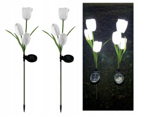 Lampi solare si lanterne led - Set 2 Lampi Solare pentru Grădină Tip Lalea, Înălțime 80 cm, Flux Luminos 30 lm, Iluminare Albă, Alimentare Solară Eco-Friendly, Design Decorativ pentru Exterior