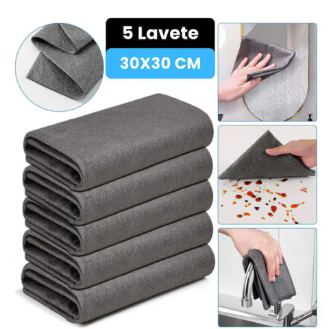 Set 5 lavete din microfibră 30×30 cm, fără scame, anti-zgârieturi, absorbante și reutilizabile, perfecte pentru sticlă și suprafețe sensibile, gri [3]