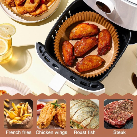 Set 50 Bucăți Hârtie de Copt 16,5 cm, Rezistentă la Apă și Ulei, Compatibilă cu Air Fryer, Cuptor și Tigaie, Ideală pentru Gătire Curată și Fără Lipire [4]